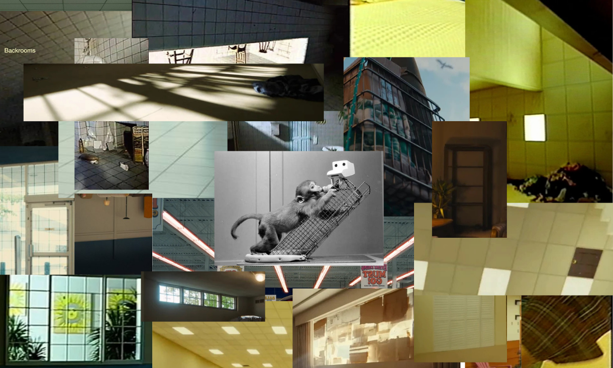 Collage of grids and wire monkey